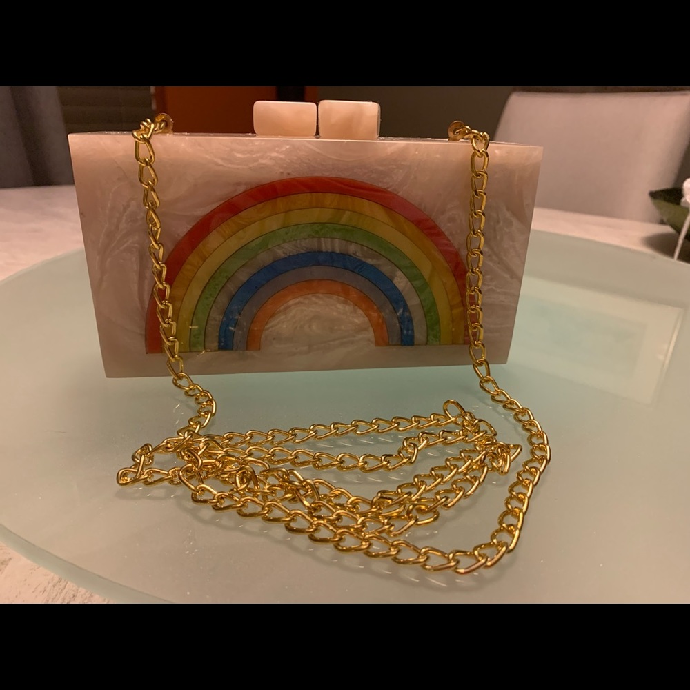Lulu Crossbody/Shoulder/Clutch-Rainbow-Pearly Pink-Conversational piece-Rare!